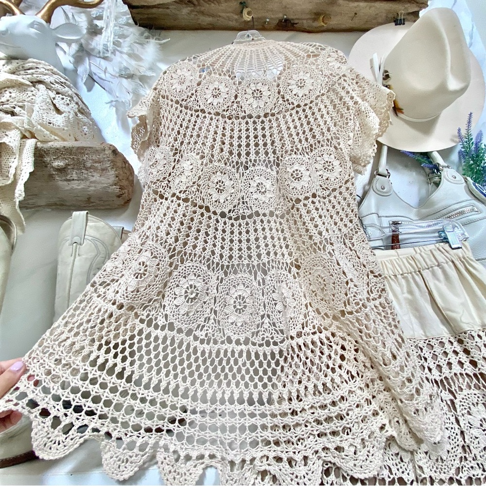 Artisan Crochet set boho lace set skirt/cardi shabby chic prairie Country vibel - Picture 9 of 16